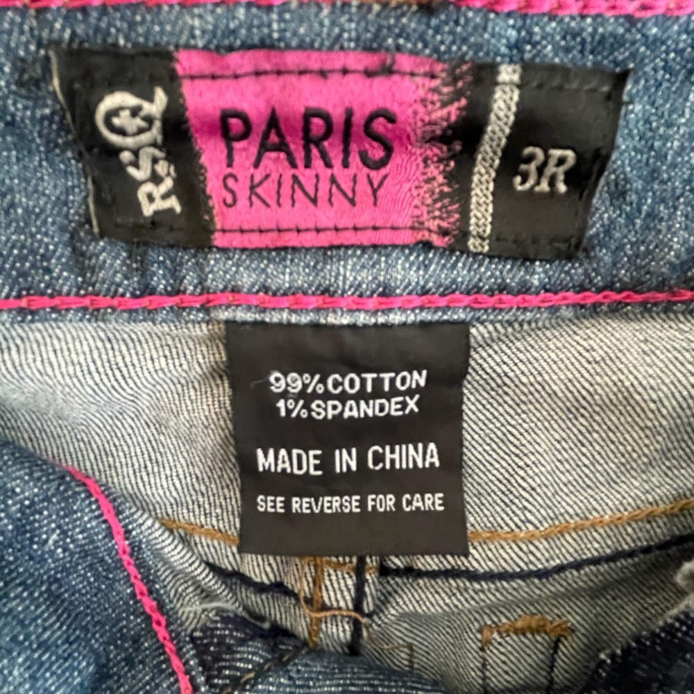 RSQ Denim Jeans, dark blue, distressed, size 3R. Good condition.